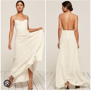 Reformation Size 8 Ivory & Cream Thistle Open Back Spaghetti Strap Maxi Dress